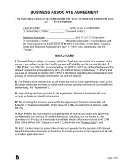 Business Associate Agreement Template (HIPAA)