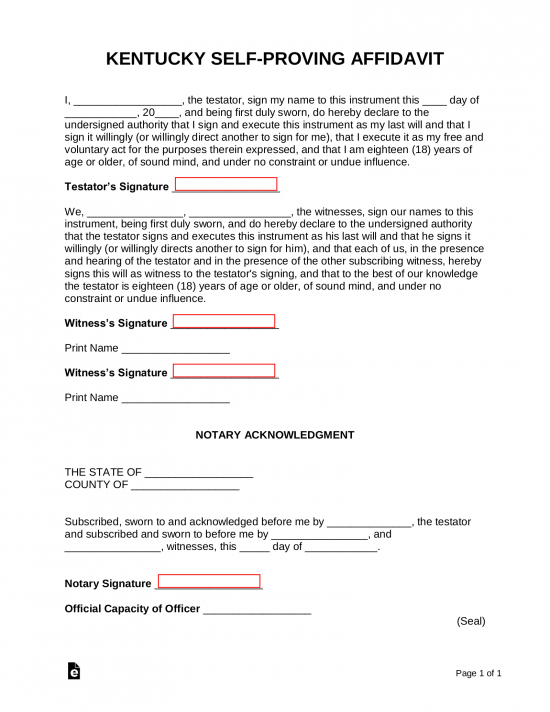 Kentucky Self-Proving Affidavit Form