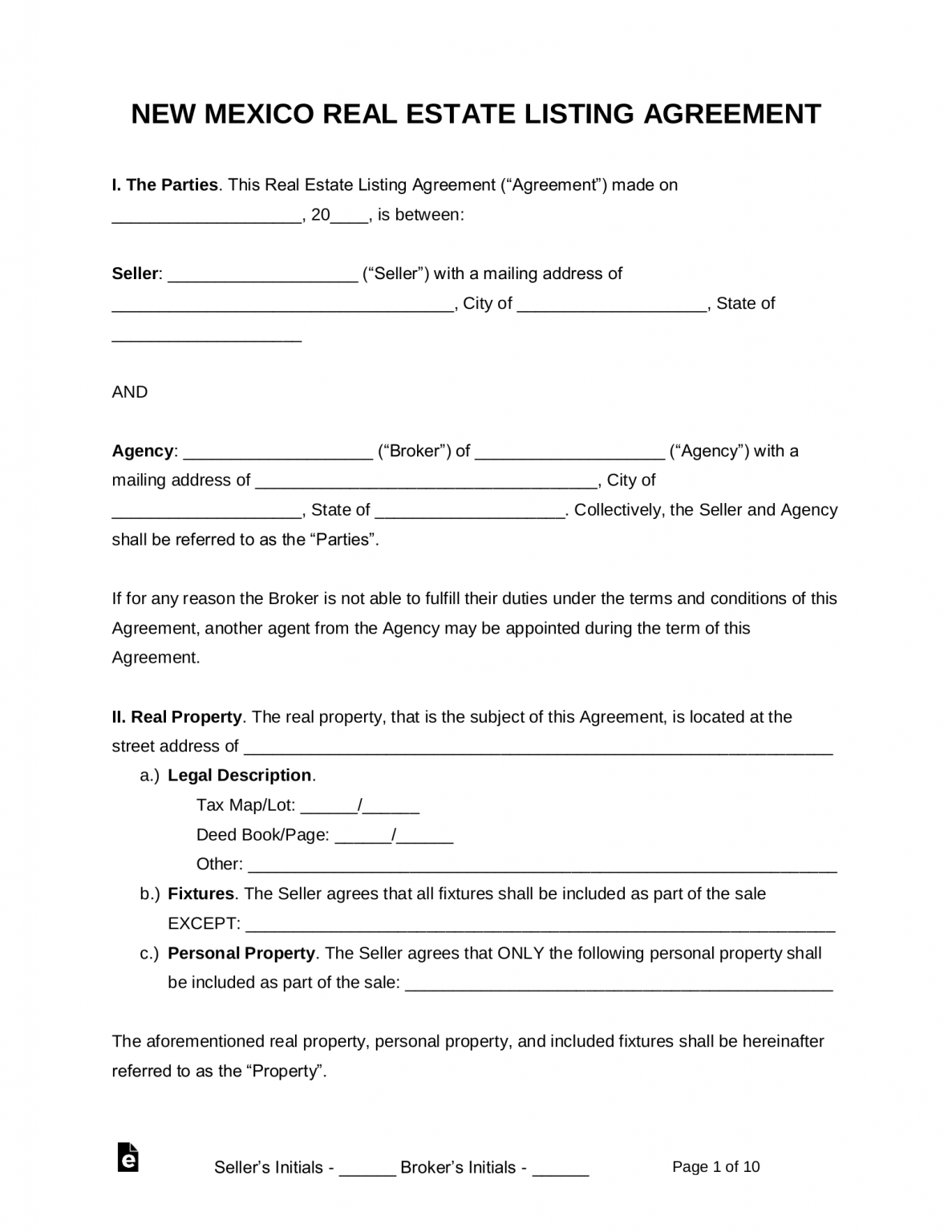 Free New Mexico Real Estate Agent Listing Agreement PDF Word eForms