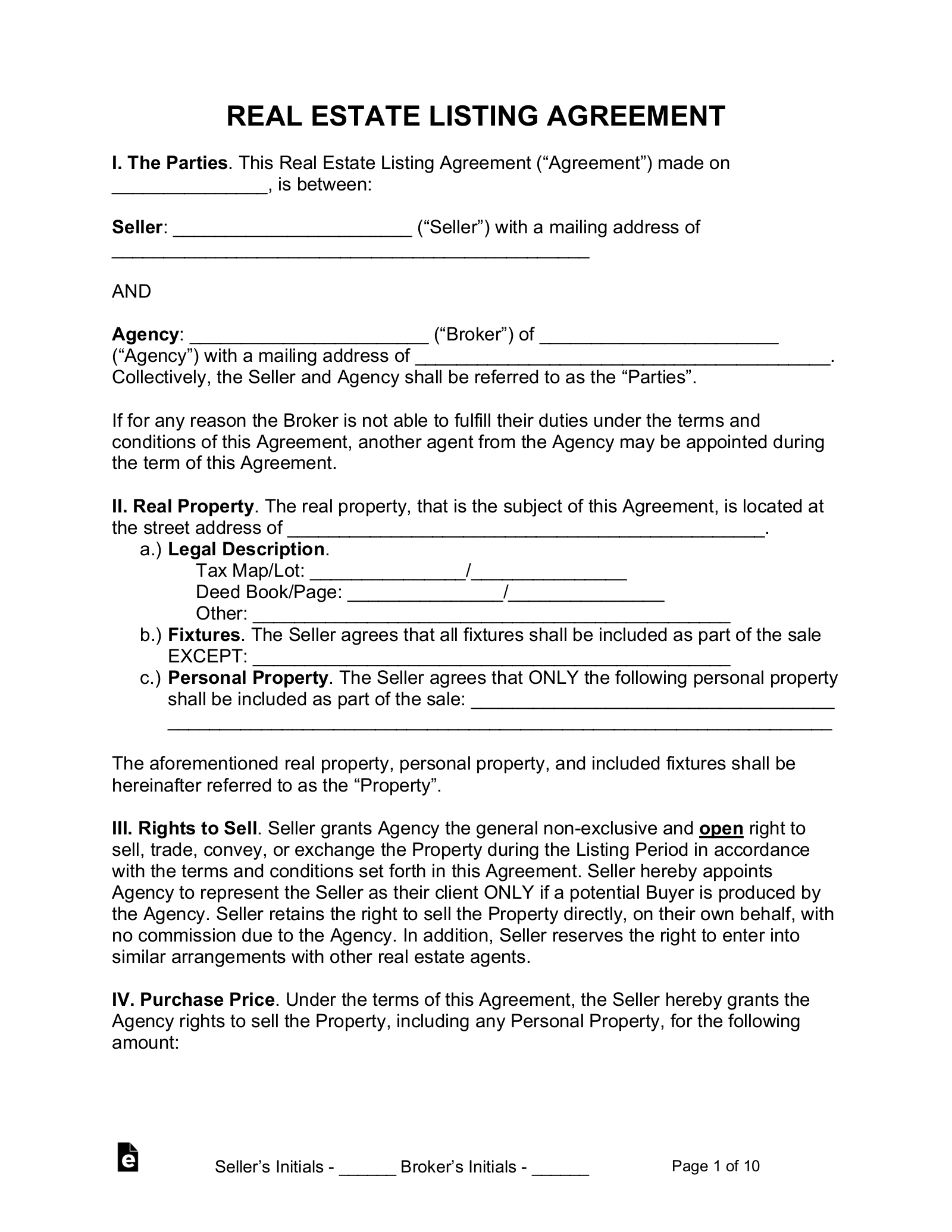 Open Listing Agreement Template