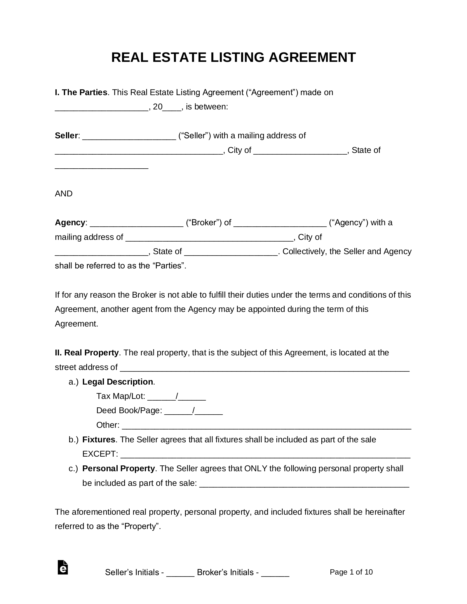 Free Real Estate Agent Listing Agreement PDF Word EForms