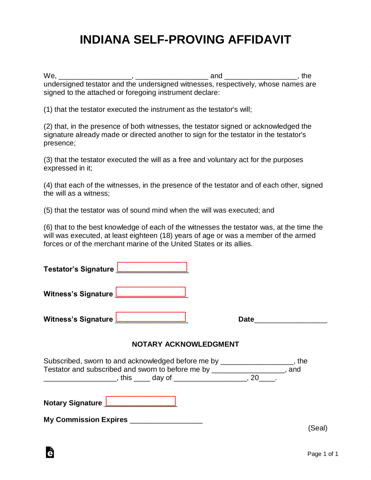 Free Indiana Self-Proving Affidavit Form - PDF | Word – eForms