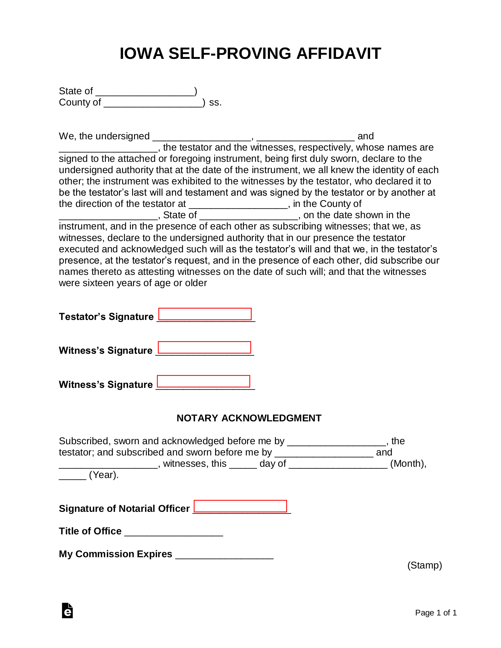 Free Iowa SelfProving Affidavit Form PDF Word eForms