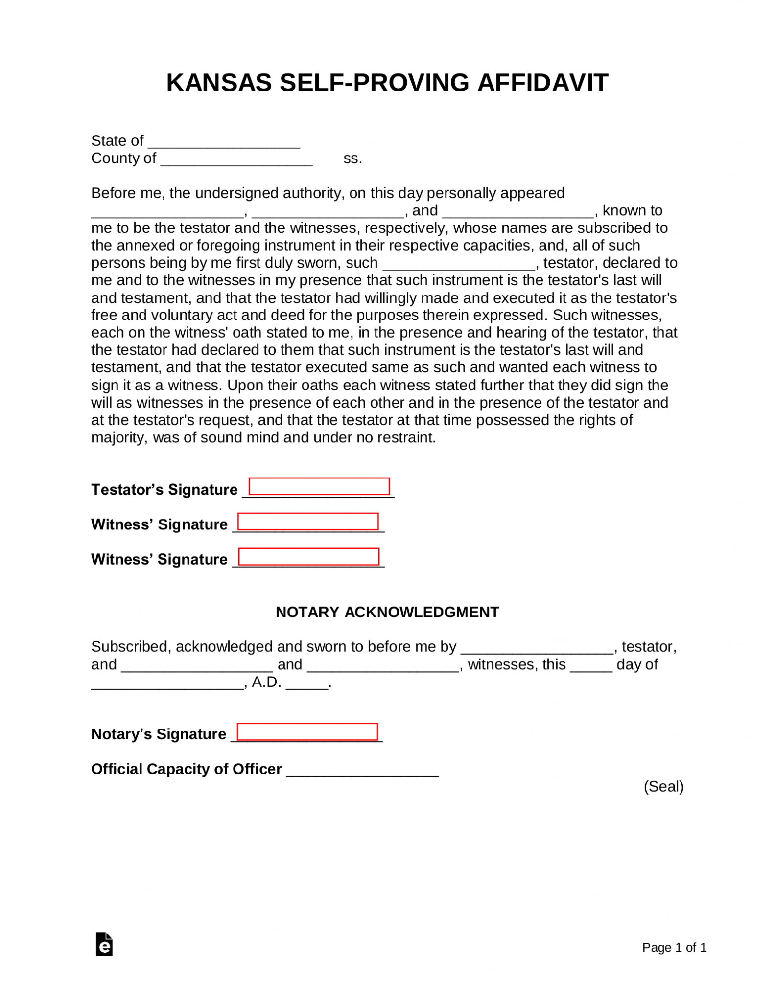 Free Kansas Self-Proving Affidavit Form - PDF | Word – eForms