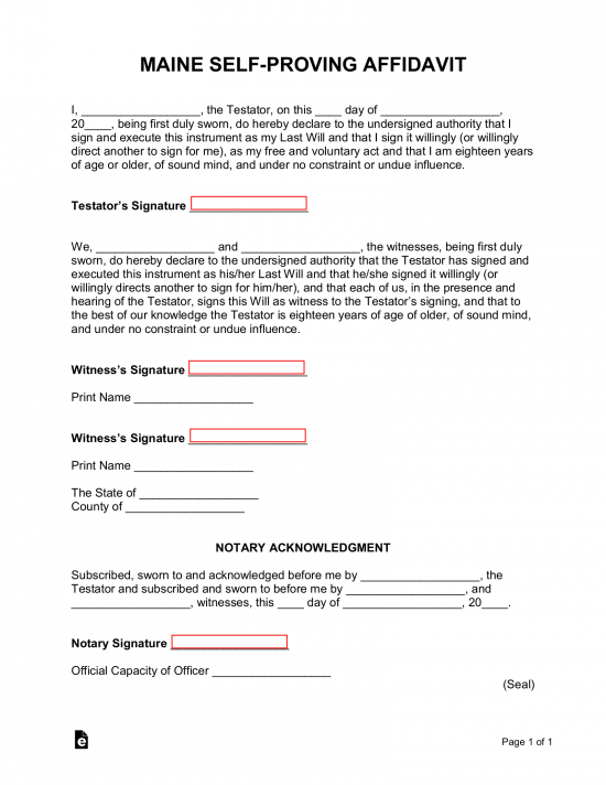 Maine Self-Proving Affidavit Form