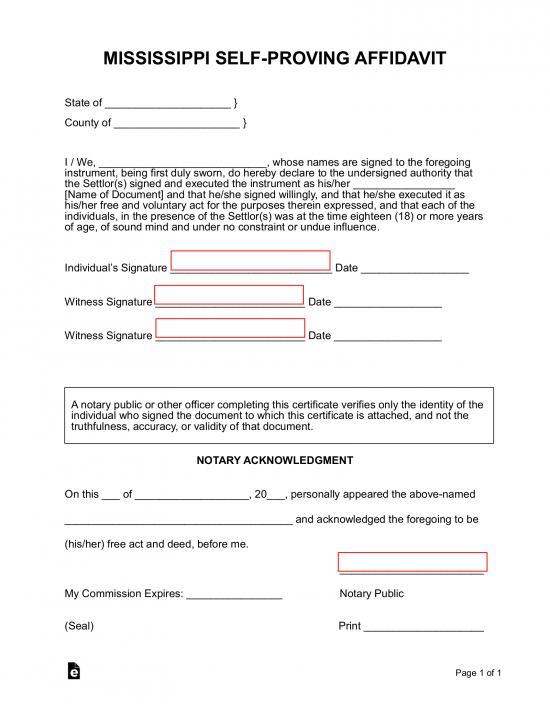 Mississippi Self-Proving Affidavit Form