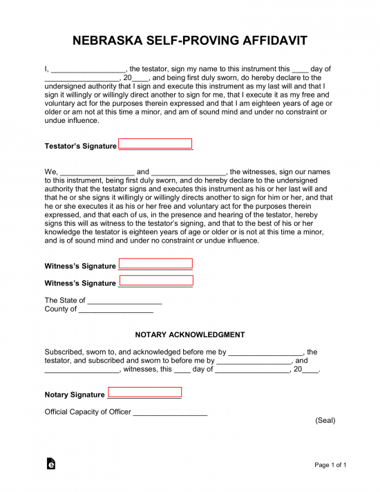 Nebraska Self-Proving Affidavit Form