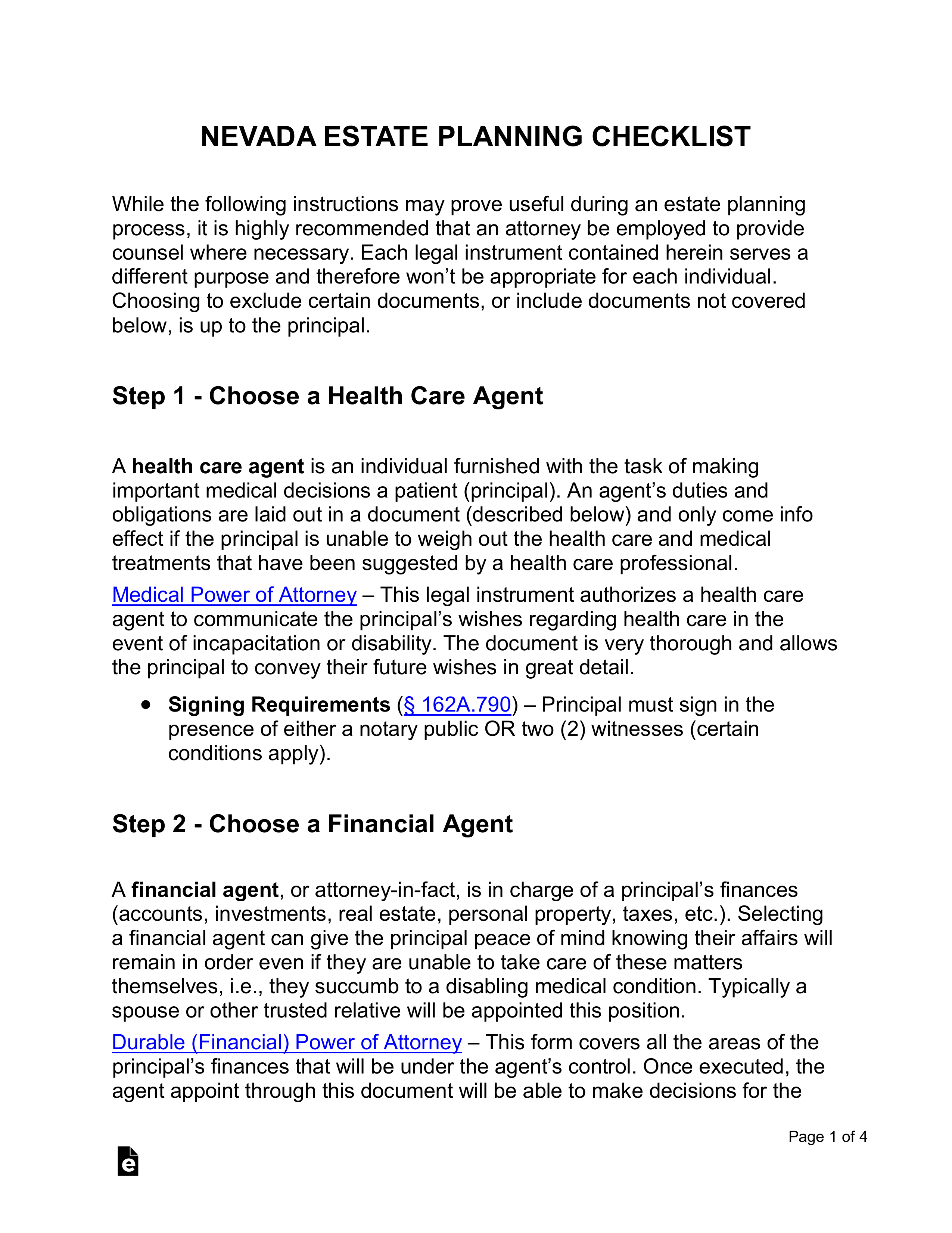 Free Nevada Estate Planning Checklist PDF Word EForms