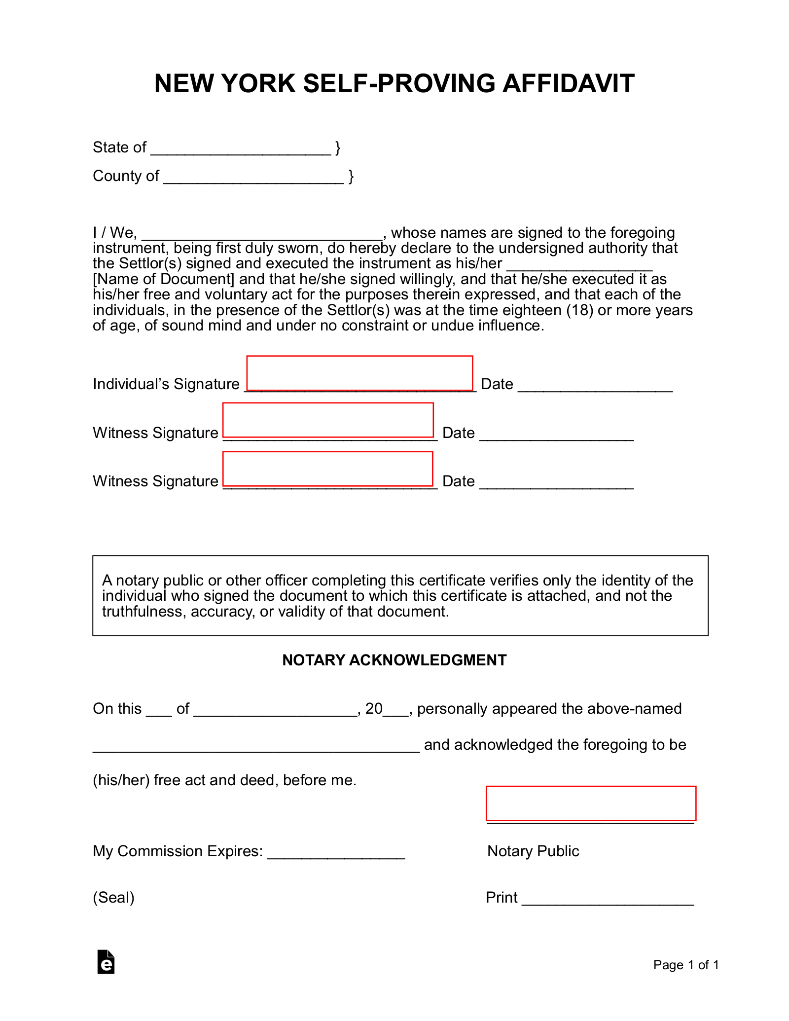 Free New York Self Proving Affidavit Form PDF Word eForms