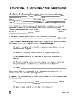 Residential Subcontractor Agreement