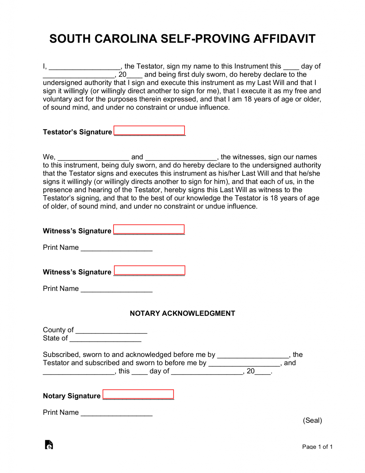 Free South Carolina Self-Proving Affidavit Form - PDF | Word – eForms