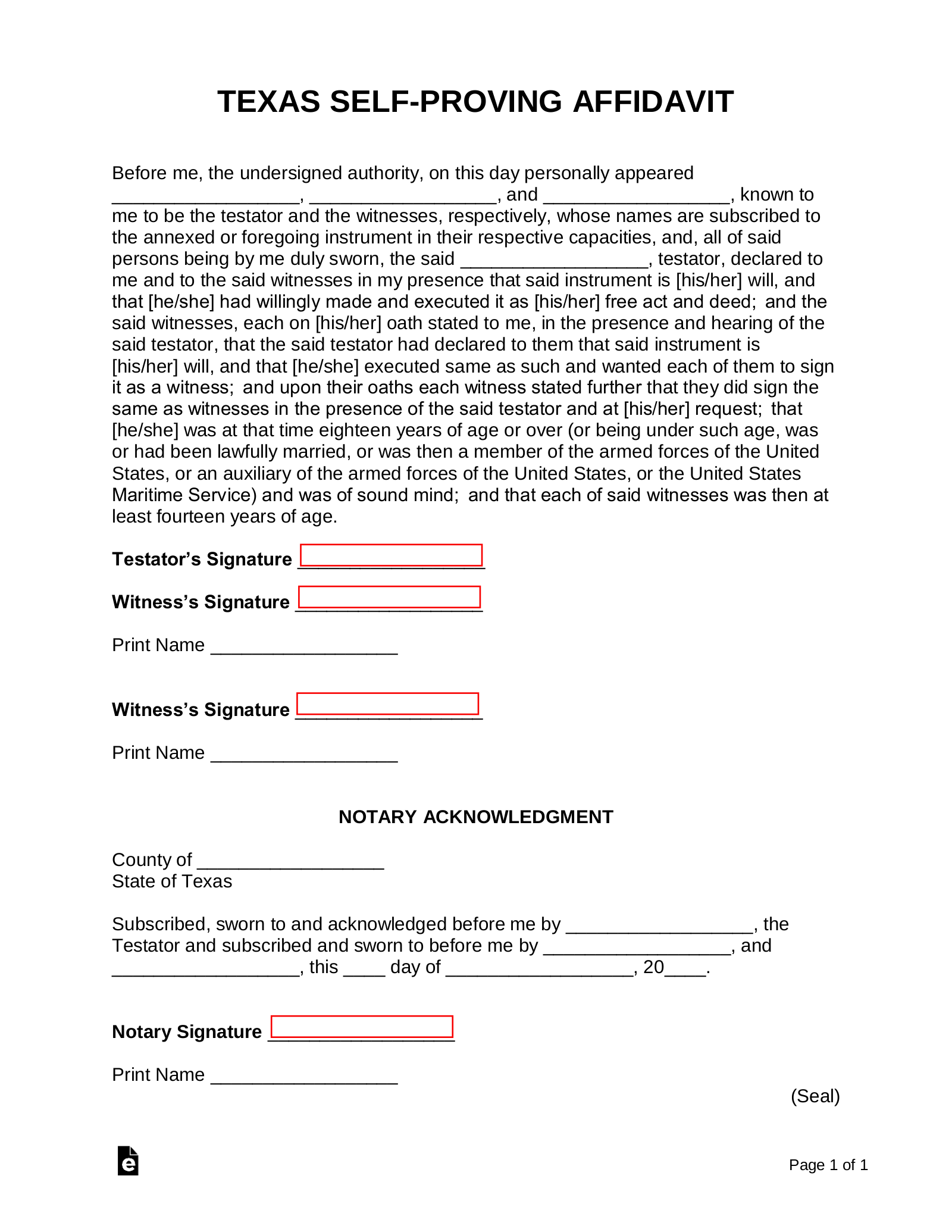 Free Texas Self-Proving Affidavit Form - PDF  Word – eForms