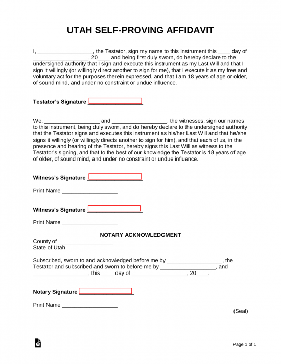 Utah Self-Proving Affidavit Form