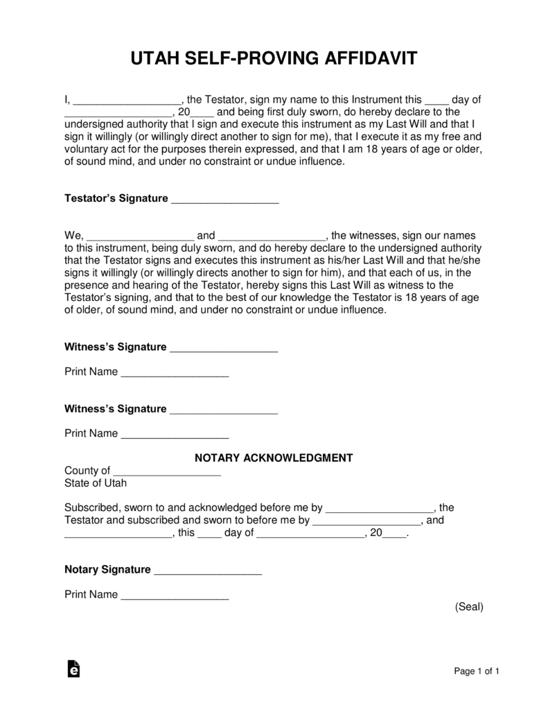 Utah Self Proving Affidavit Form Eforms 0138
