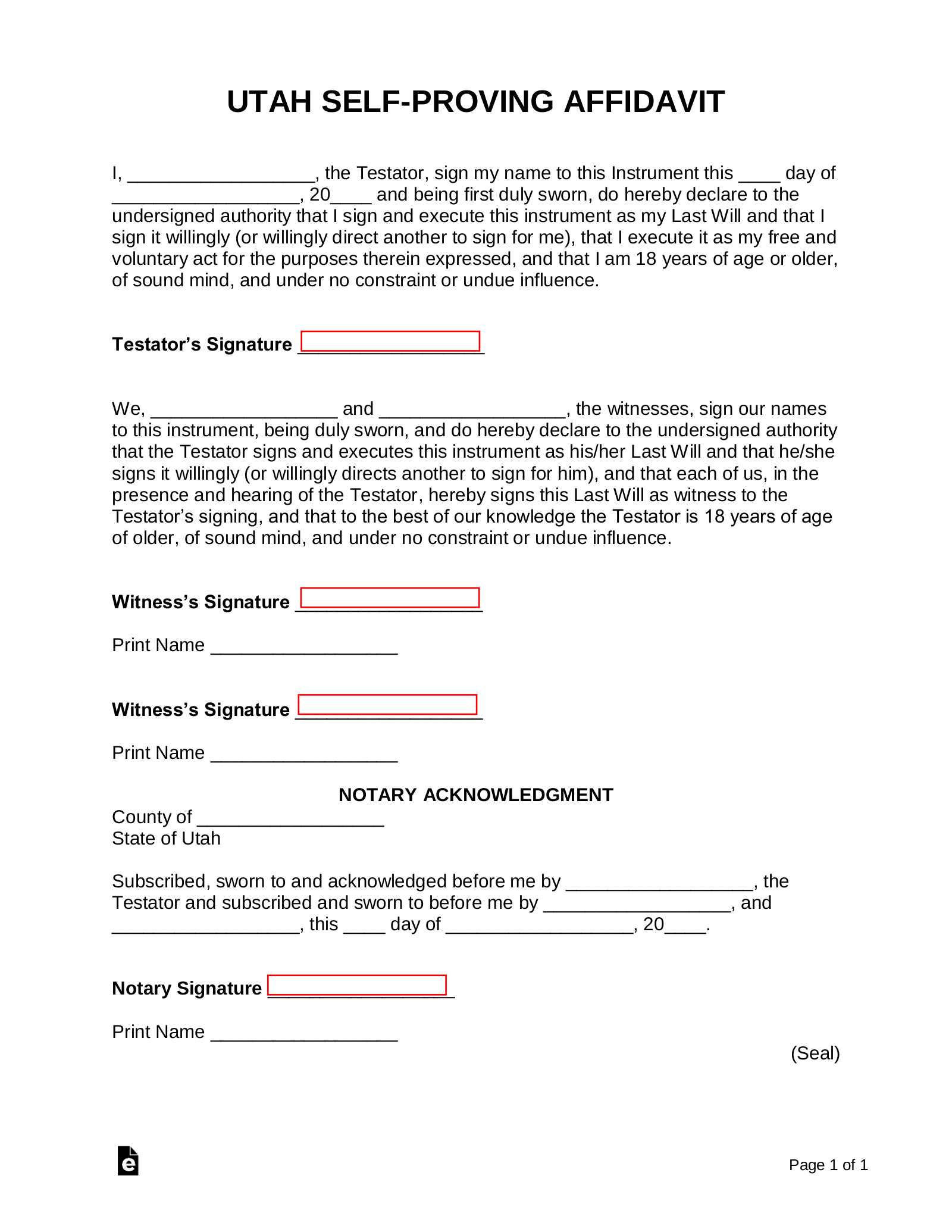Free Utah Self Proving Affidavit Form Pdf Word Eforms 5785