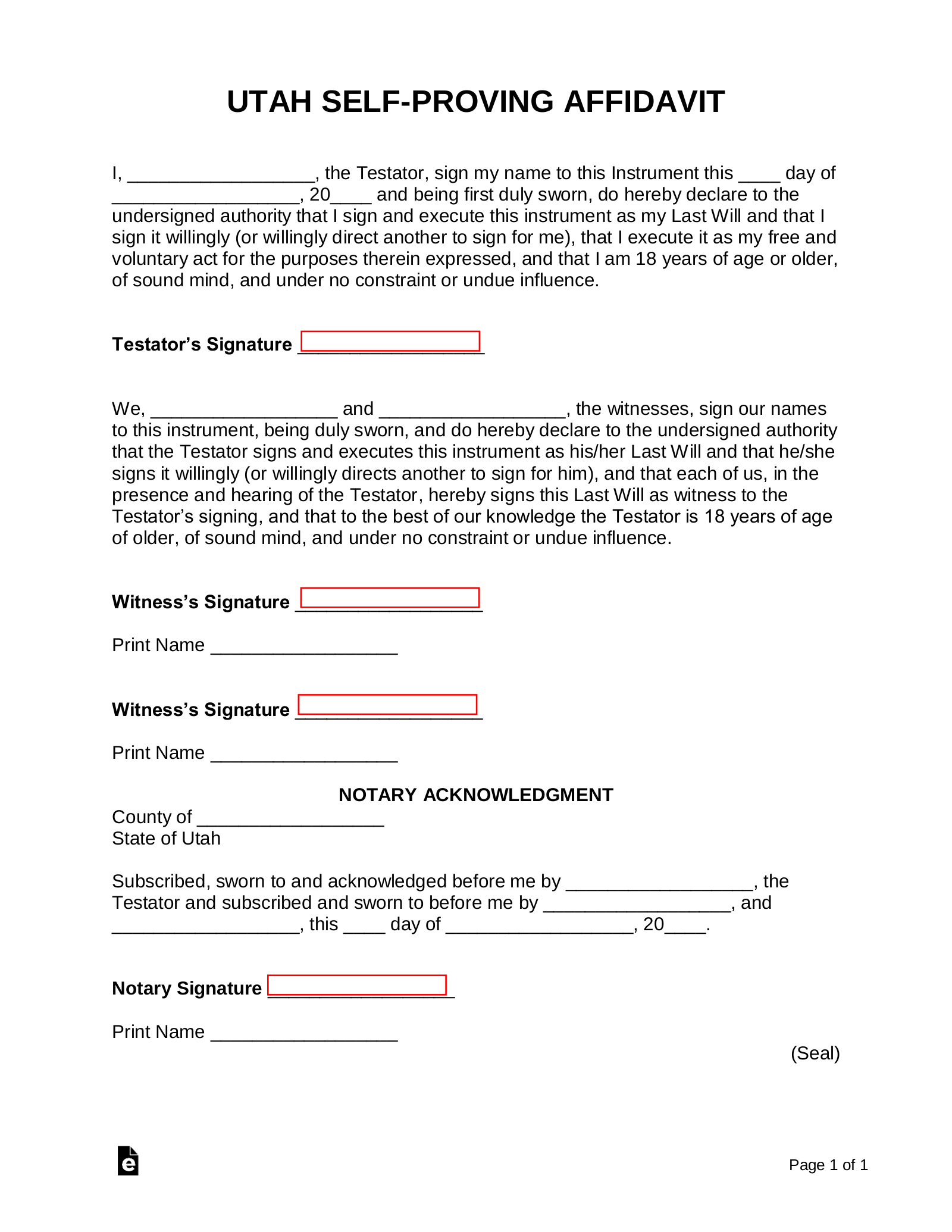 Utah Self-Proving Affidavit Form