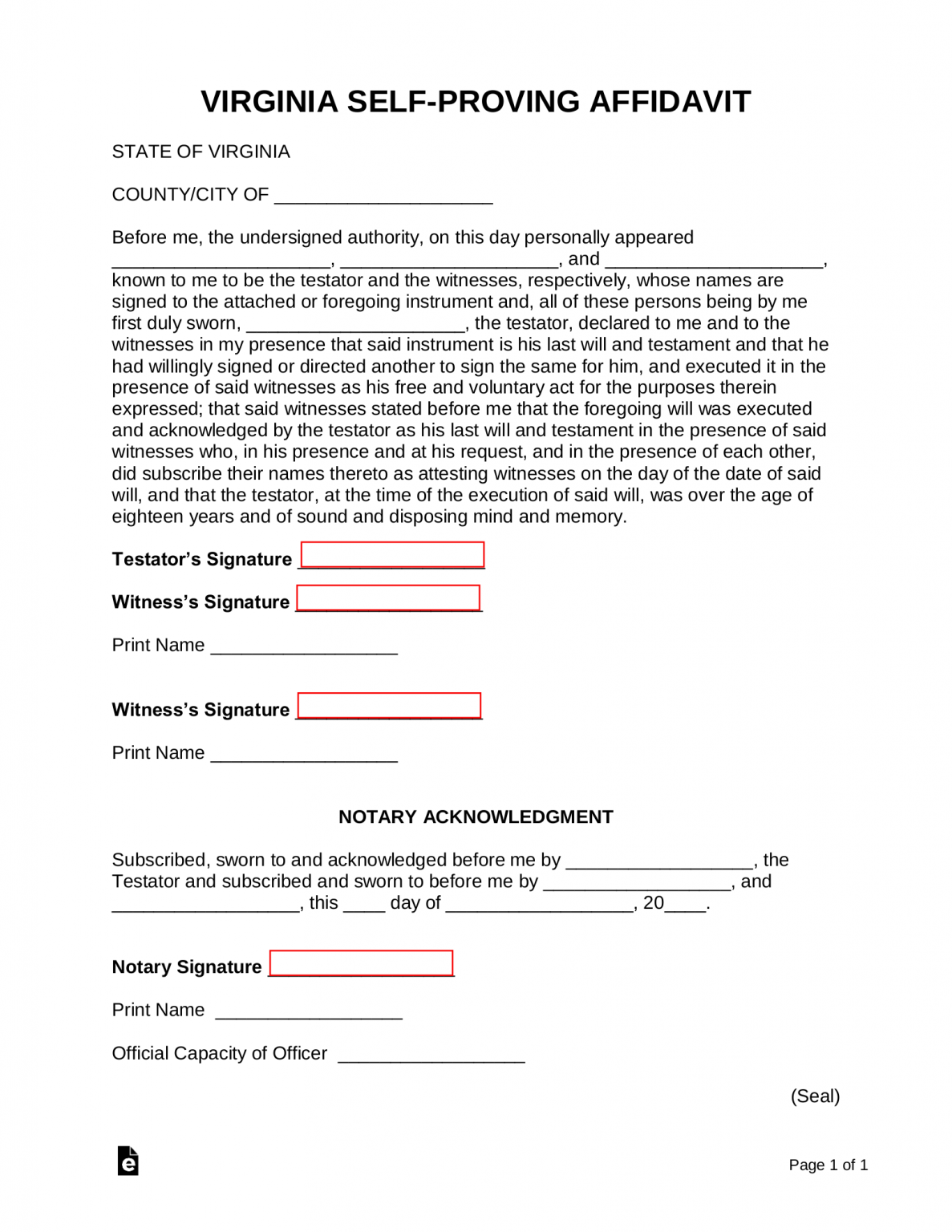 Free Virginia Self-Proving Affidavit Form - PDF | Word – eForms