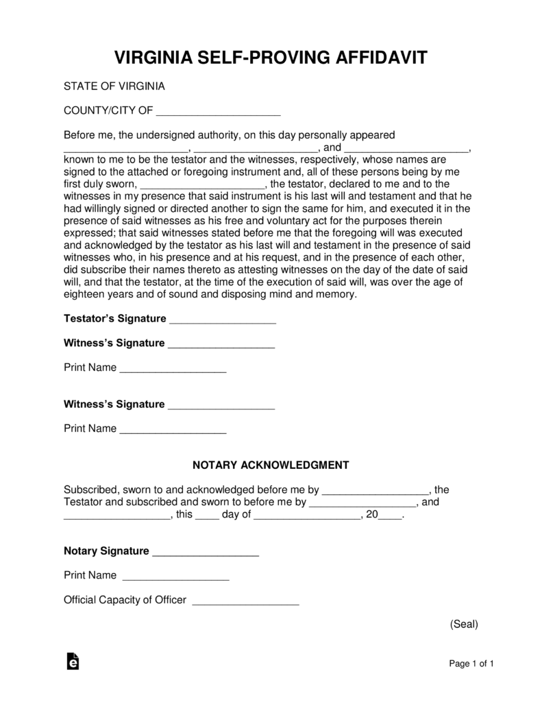 Virginia Self-Proving Affidavit Form | eForms – Free Fillable Forms