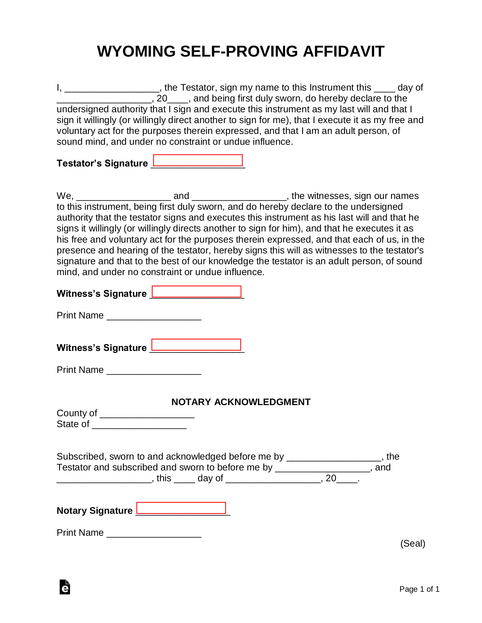 Free Wyoming Self-Proving Affidavit Form - PDF  Word – eForms