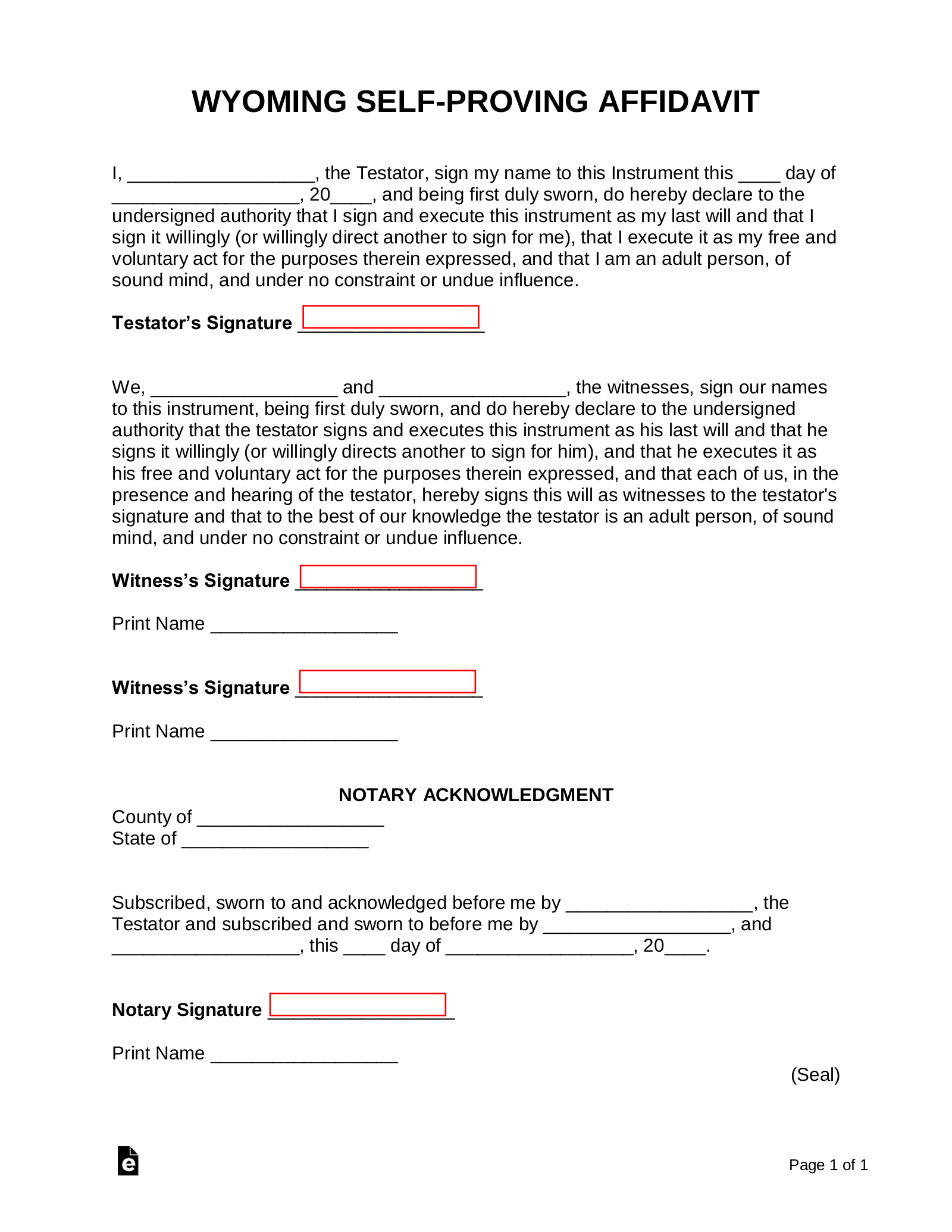 Wyoming Self-Proving Affidavit Form