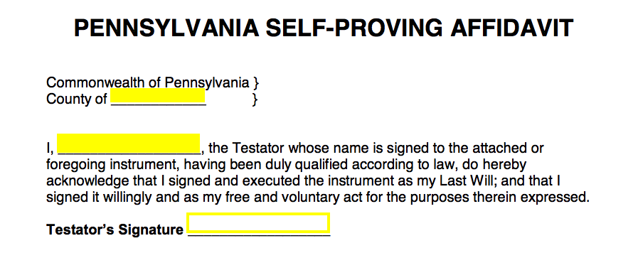 Free Pennsylvania Self Proving Affidavit Form Pdf Word Eforms Form Example Download 0893