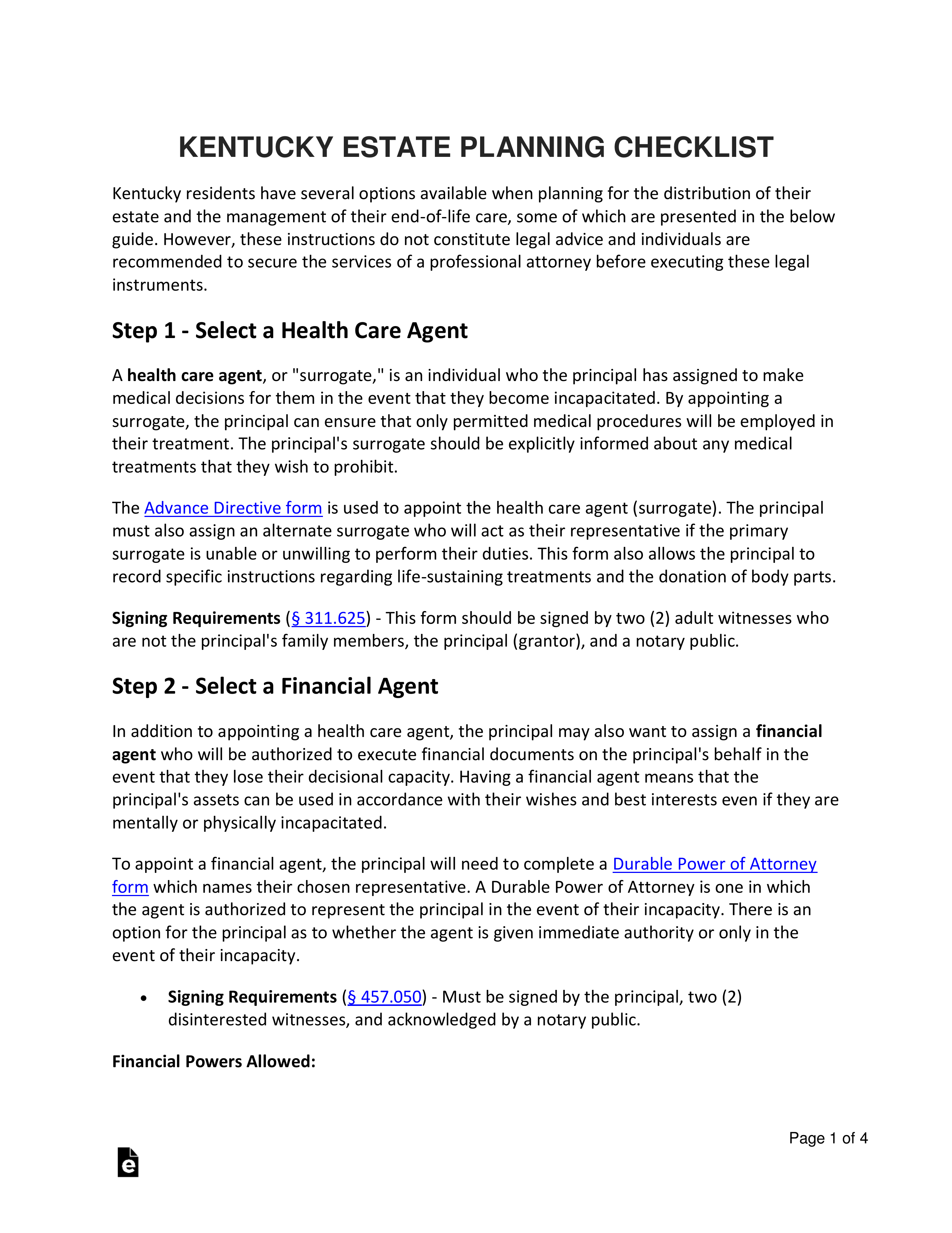 Kentucky Estate Planning Checklist