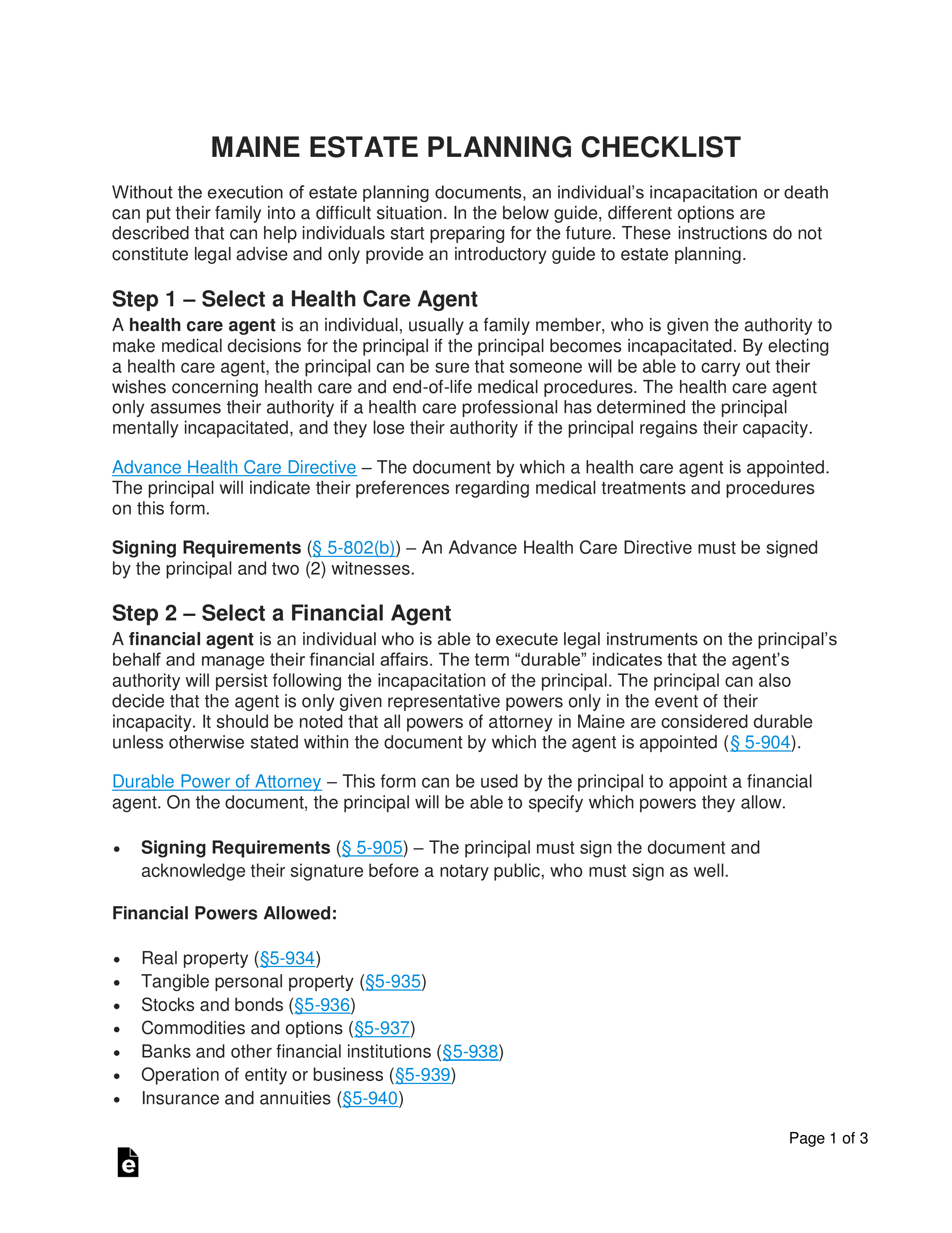 Maine Estate Planning Checklist