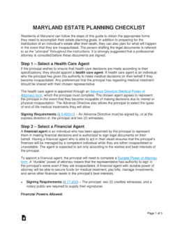 Maryland Estate Planning Checklist