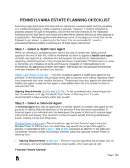 Pennsylvania Estate Planning Checklist