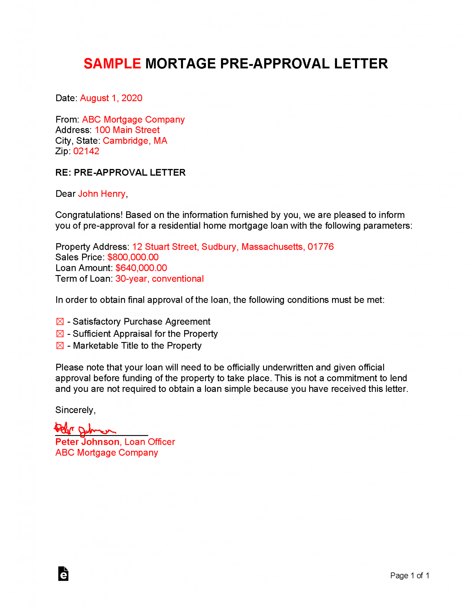 Example Letter For Loan Approval