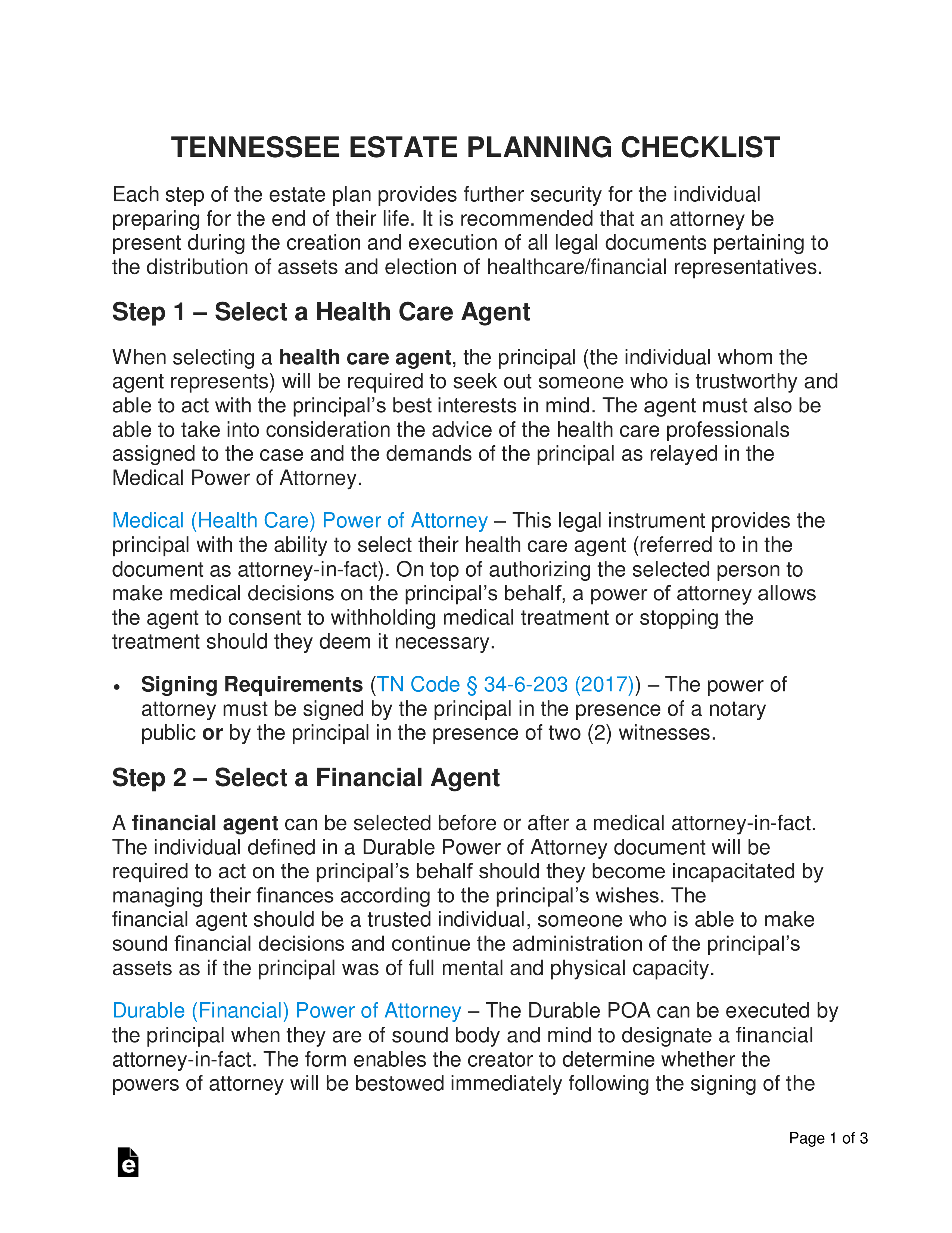 Free Tennessee Estate Planning Checklist PDF Word EForms