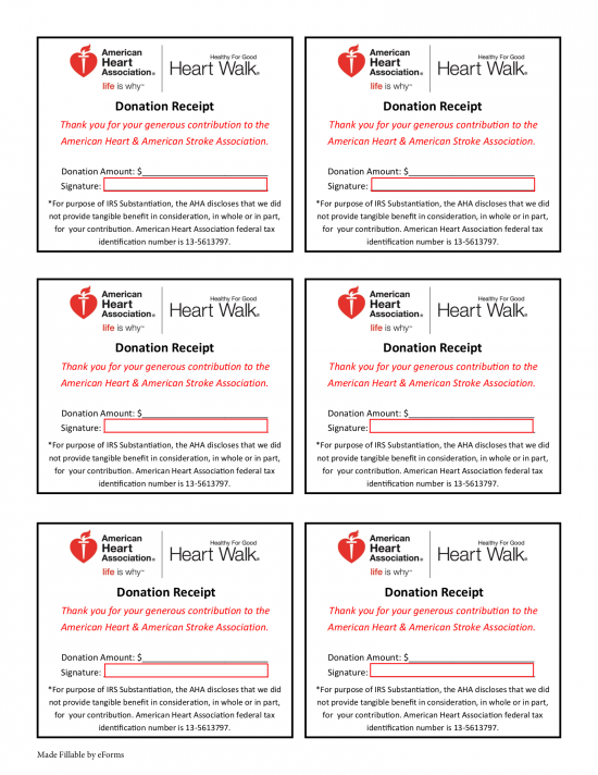 American Heart Assoc. Donation Receipt Template