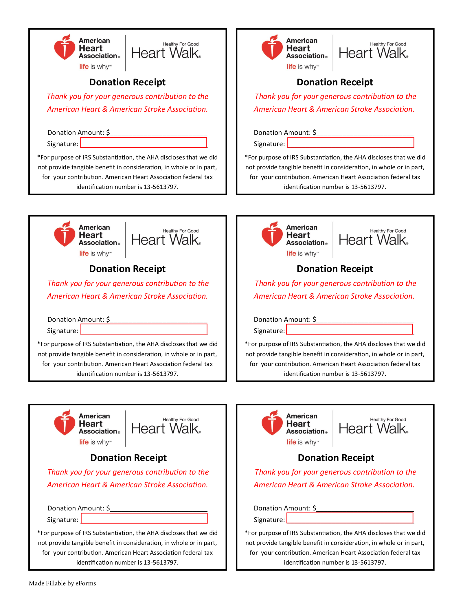 Free American Heart Assoc Donation Receipt Template Pdf Eforms