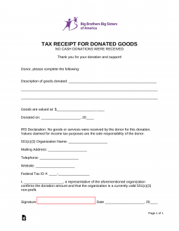 Big Brothers Big Sisters of America Donation Receipt Template