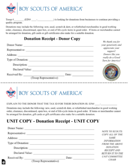Boy Scouts of America Donation Receipt Template