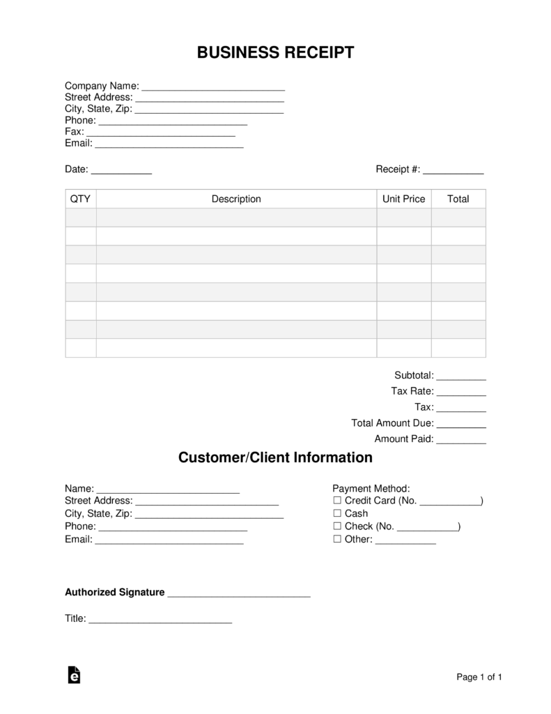 free business receipt template word pdf eforms