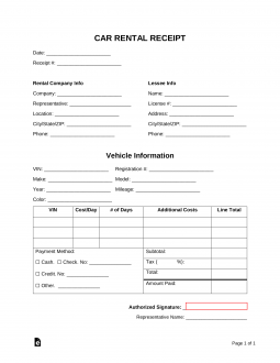 Car Rental Receipt Template