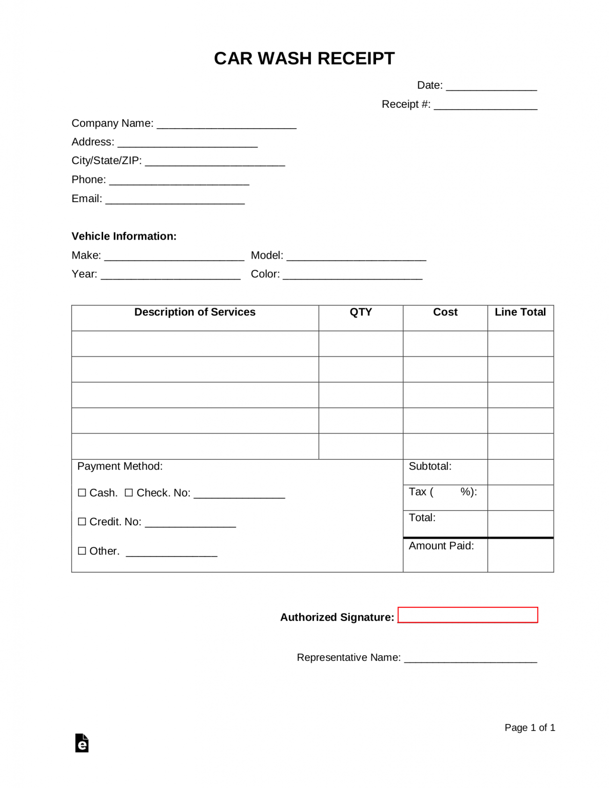 Free Car Wash Receipt Template - PDF | Word – eForms