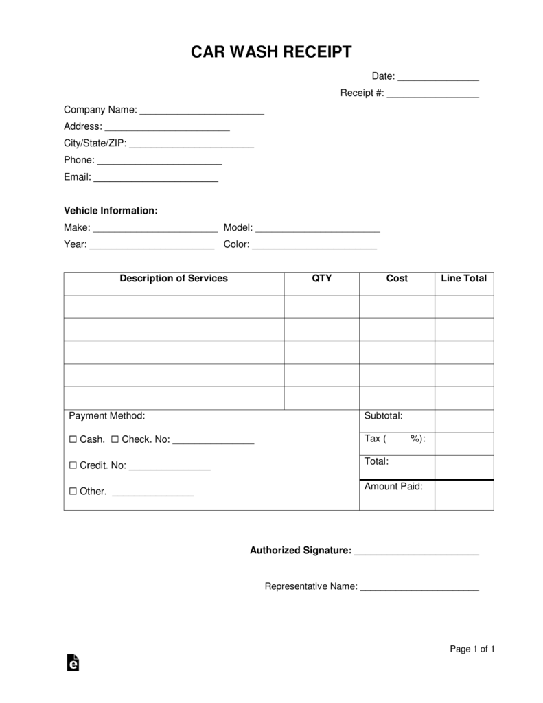 free car wash receipt template word pdf eforms