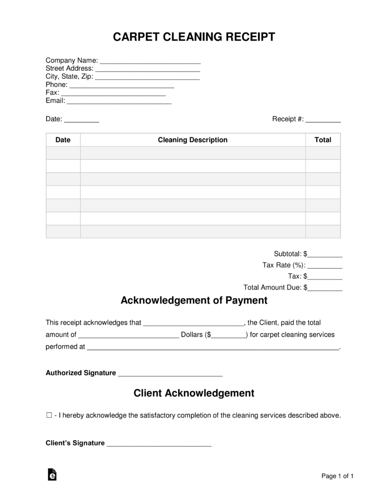 Free Carpet Cleaning Receipt Template PDF Word eForms