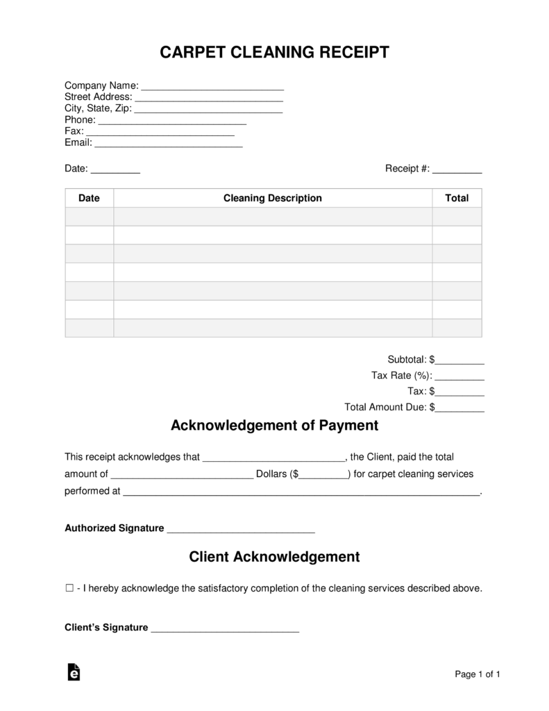 Free Carpet Cleaning Receipt Template PDF Word EForms