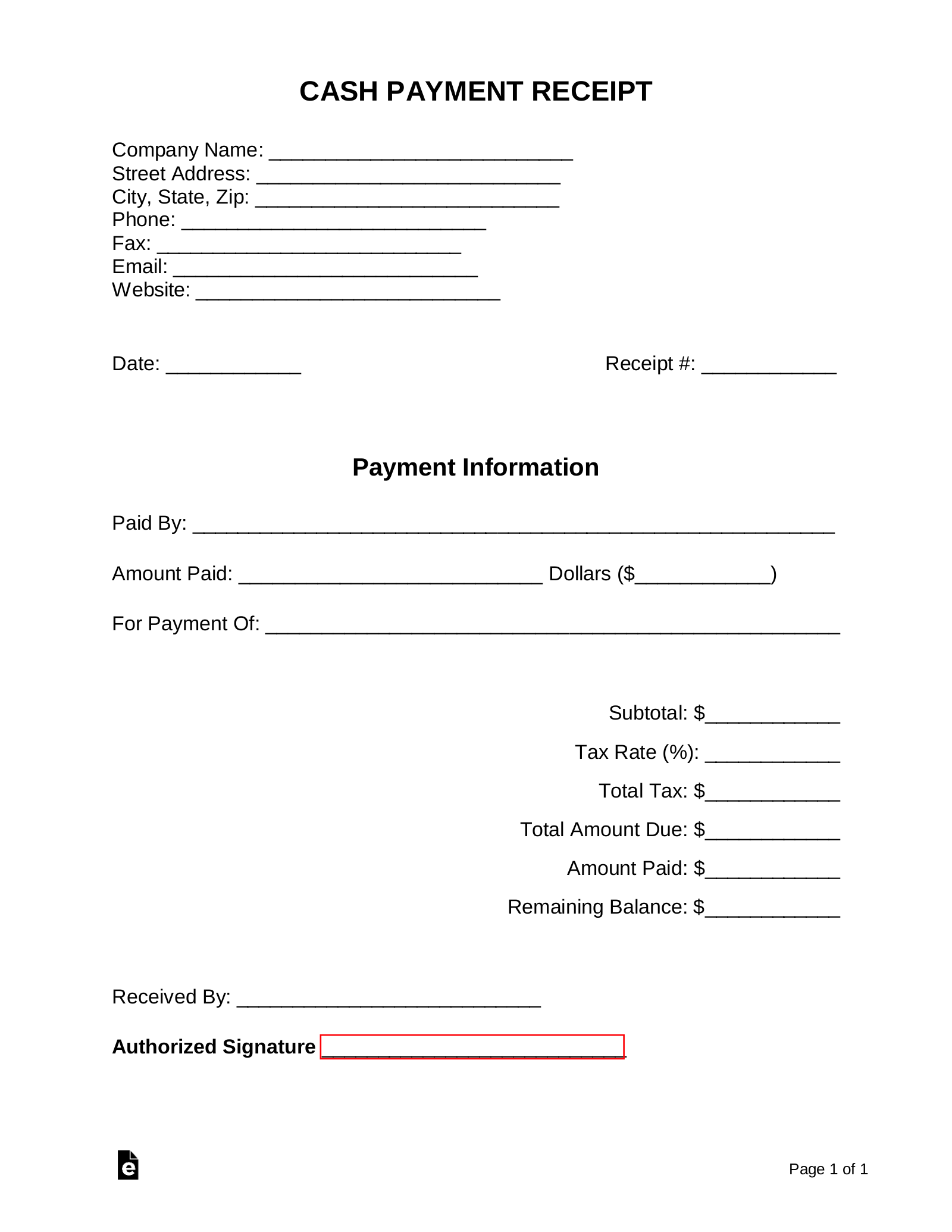 Free Printable Receipt For Cash Payment