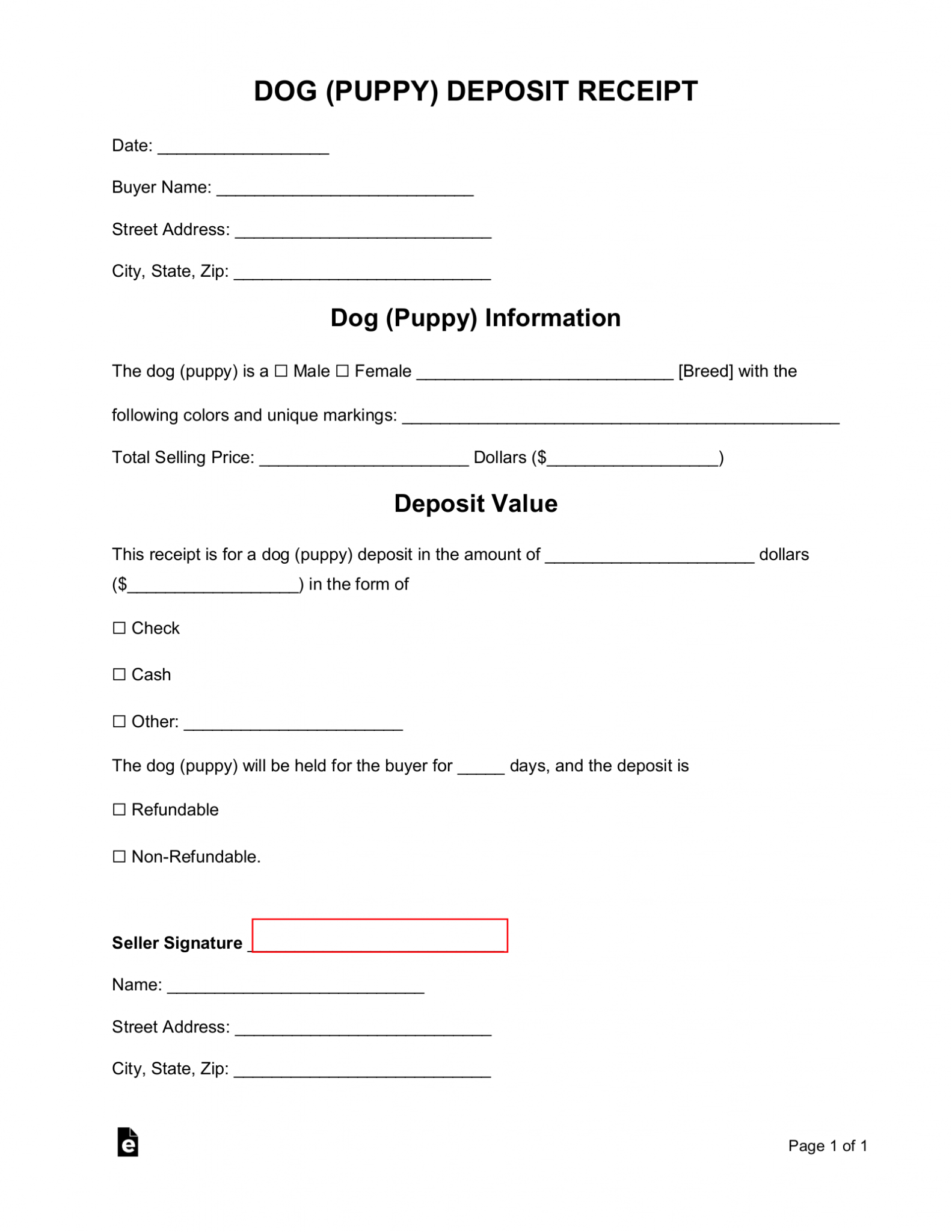 Free Dog (Puppy) Deposit Receipt Template - PDF | Word – eForms