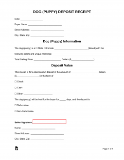Dog (Puppy) Deposit Receipt Template