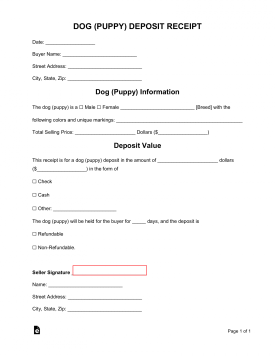 Printable Puppy Sales Receipt