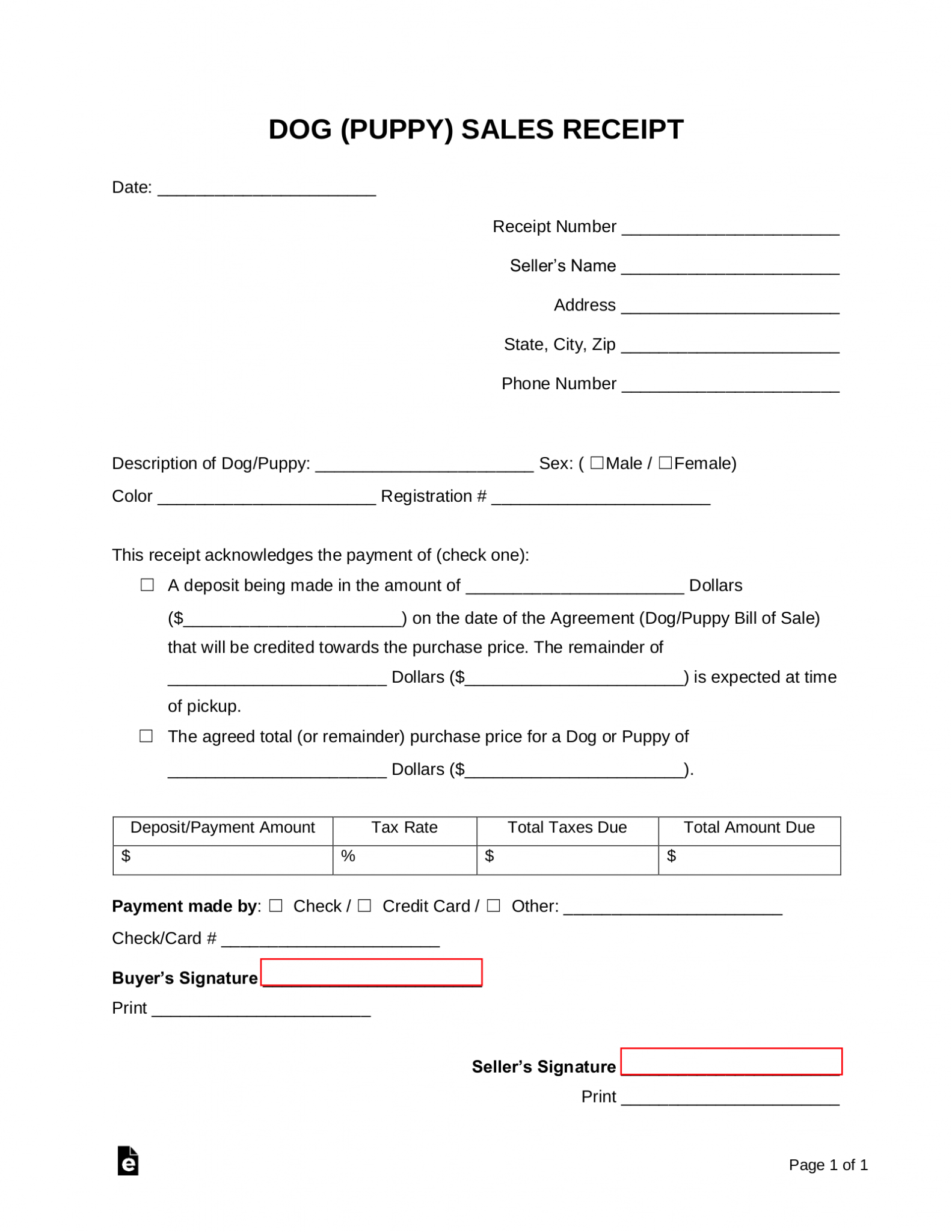 Free Dog (Puppy) Sales Receipt Template - PDF | Word – eForms