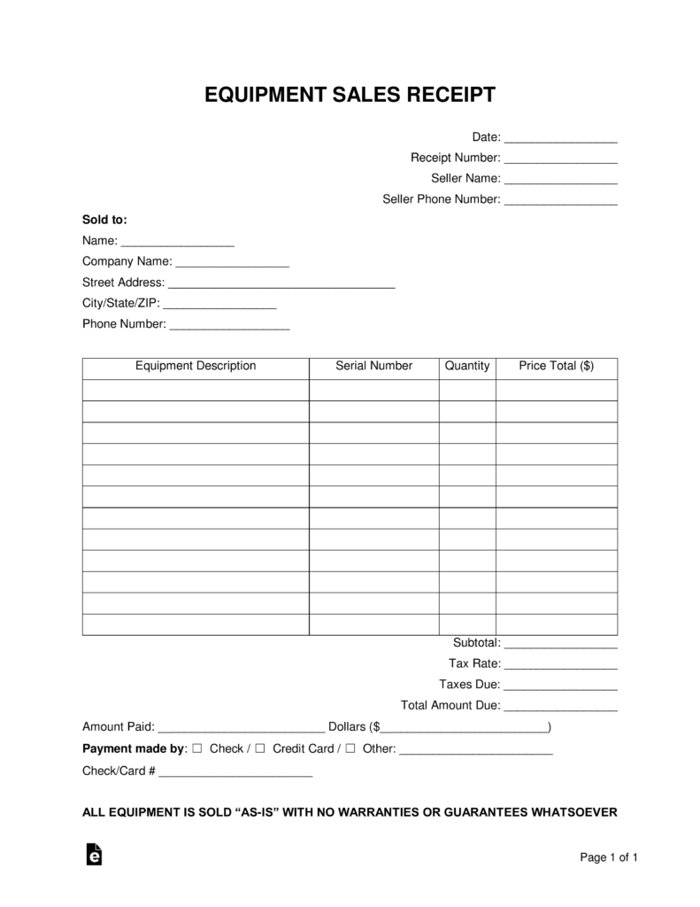 Receipt Of Sale Template Pdf PDF Template