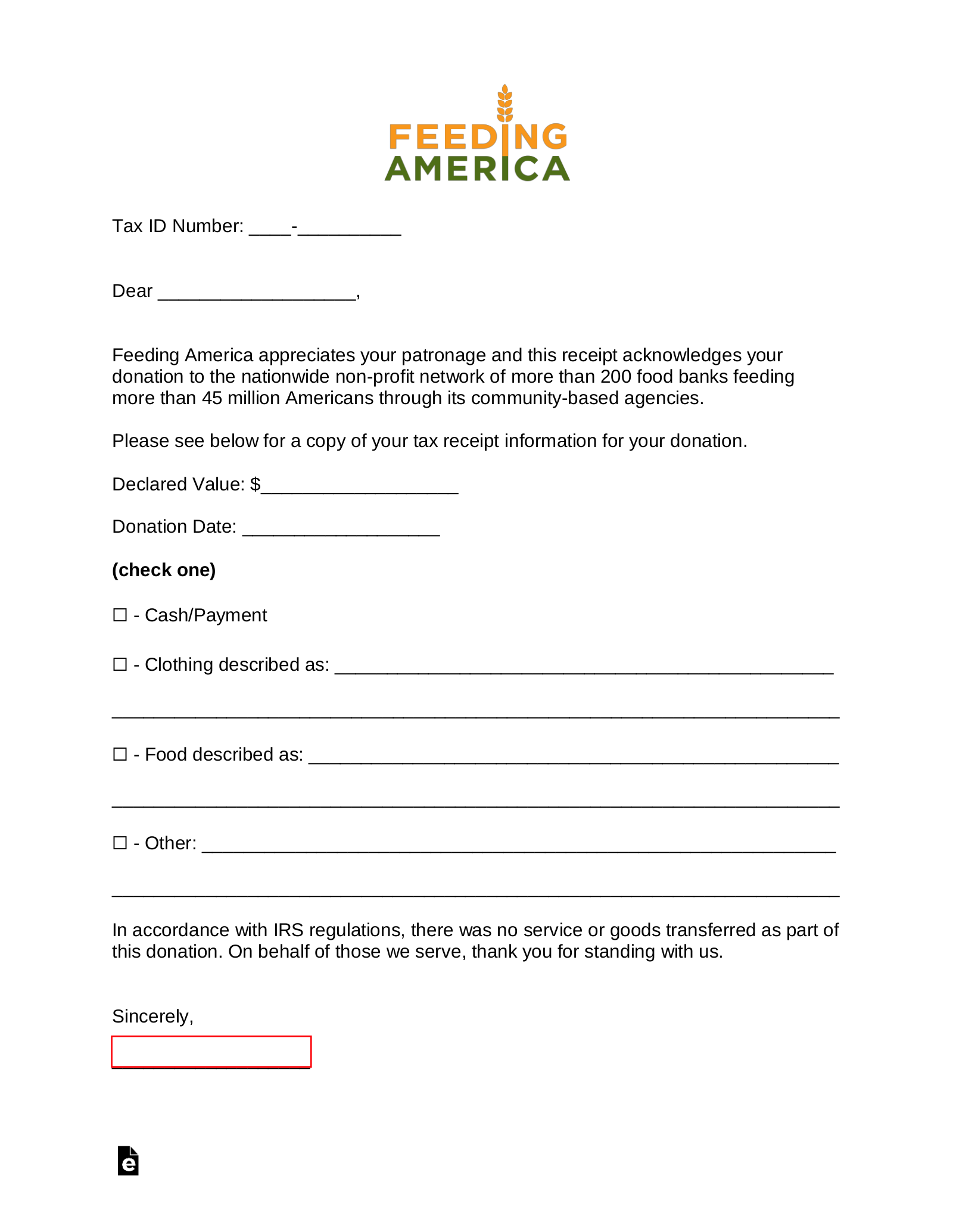 free feeding america donation receipt template word