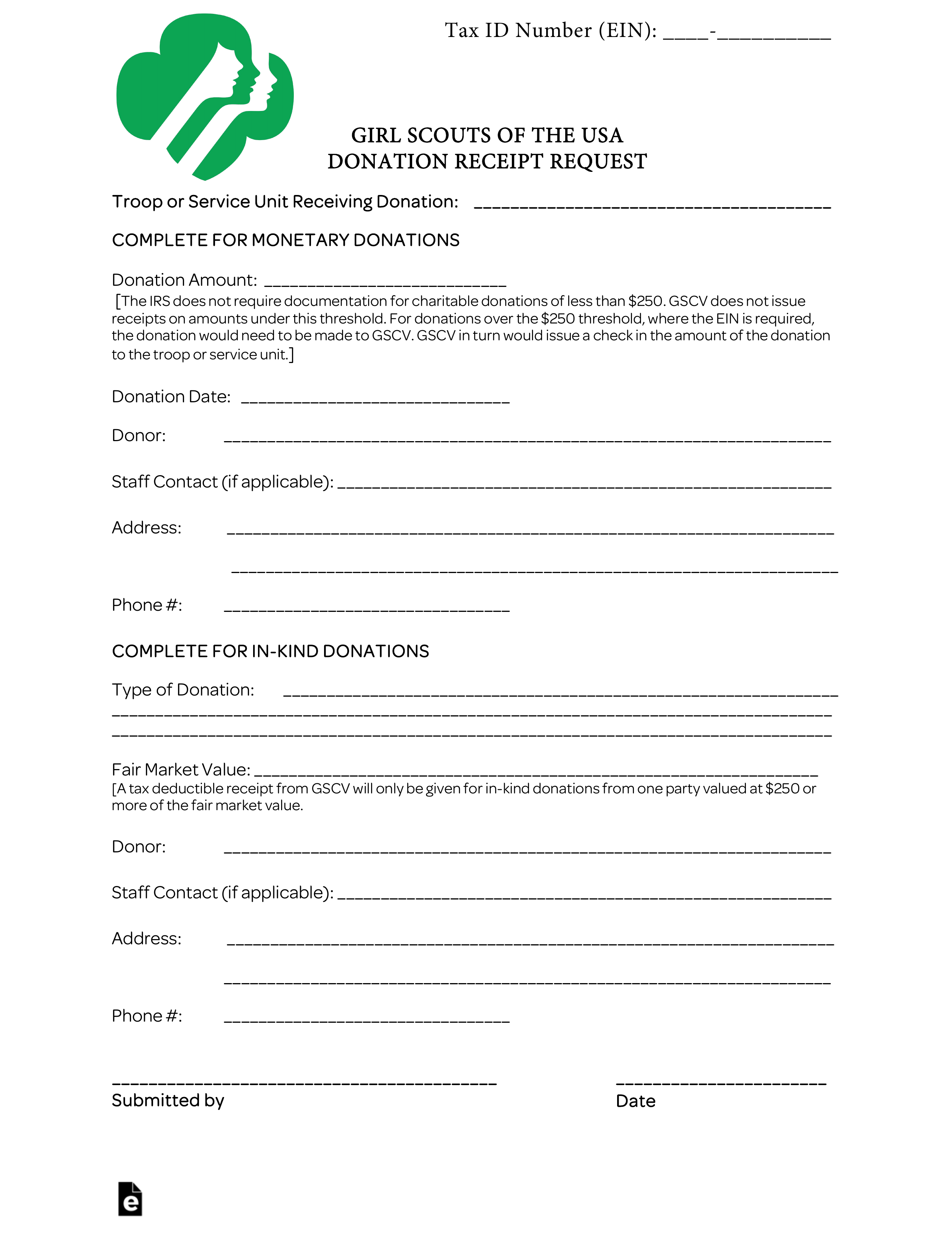 Girl Scouts of the USA Donation Receipt Template