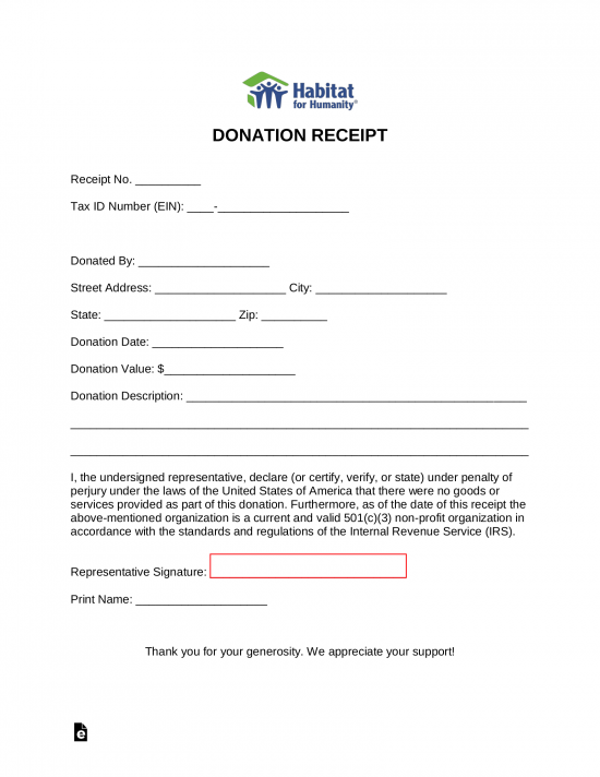 Free Habitat for Humanity Donation Receipt Template PDF Word eForms